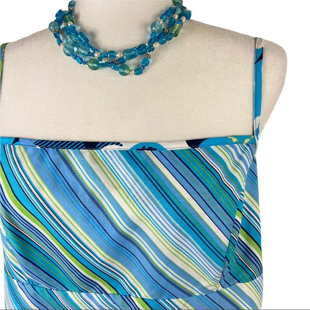 Reversible Sundress Mod Floral / Diagonal Stripes Blue Green Size Large - Picture 7 of 15